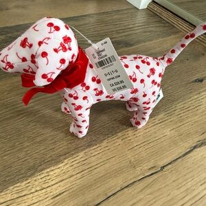 Plush Cherry Print Dachshund Accent Dog - Red & White
